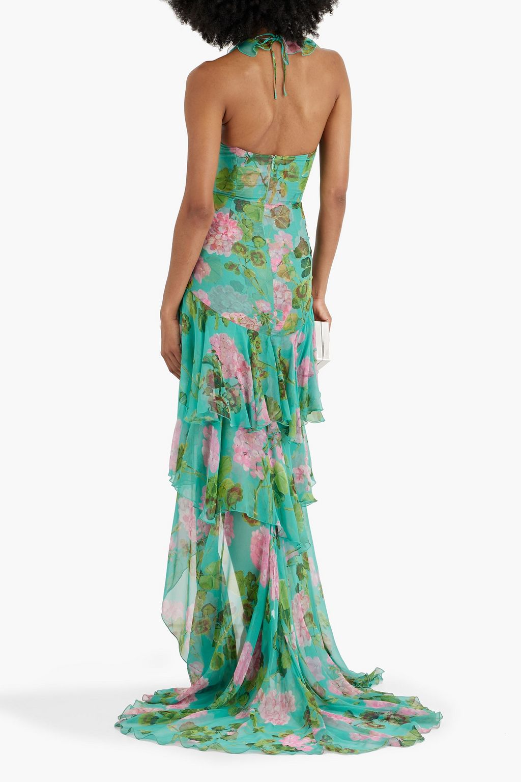 OSCAR DE LA RENTA Tiered floral-print silk-chiffon halterneck gown