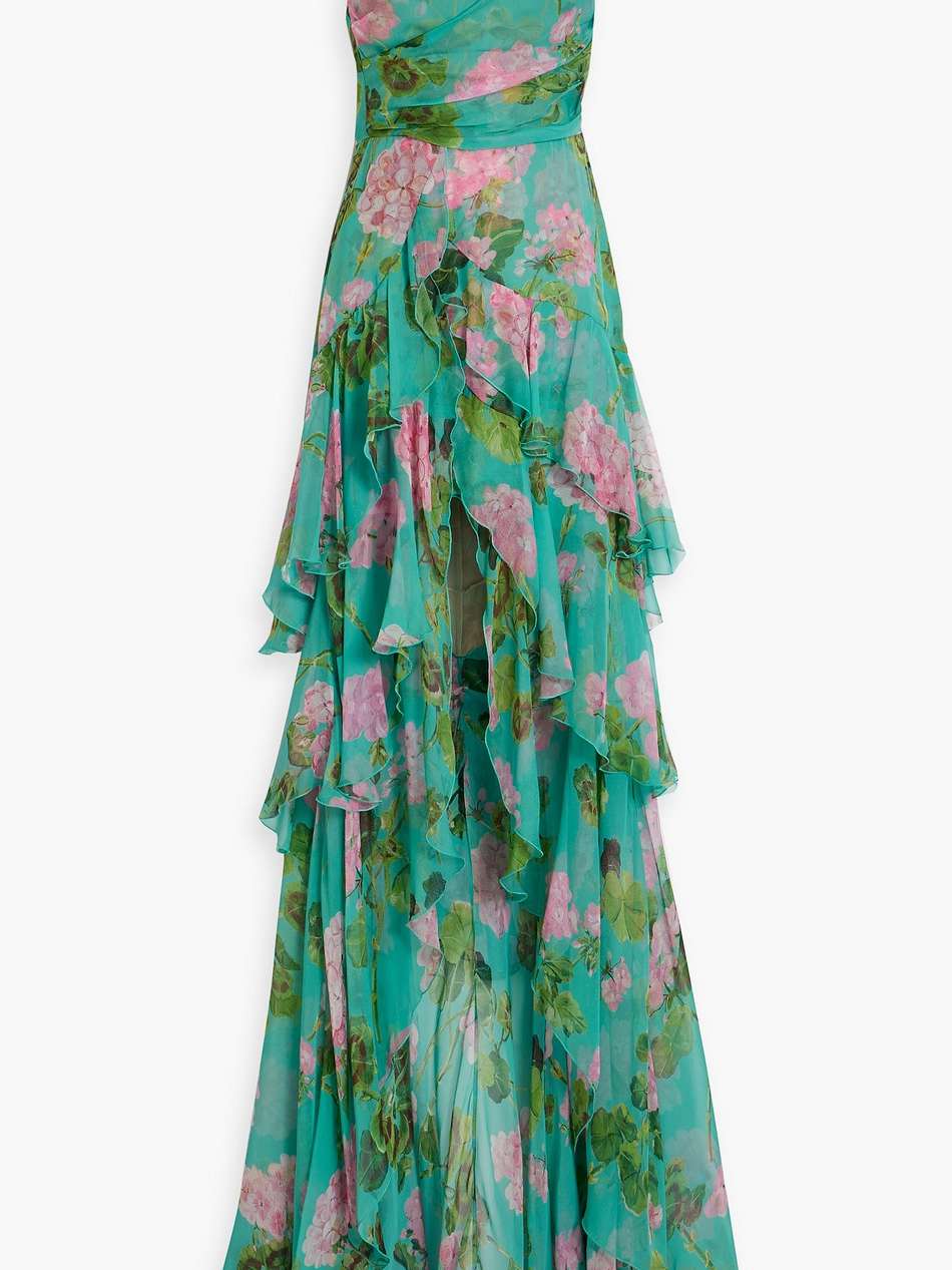 tiered floral-print silk-chiffon halterneck gown