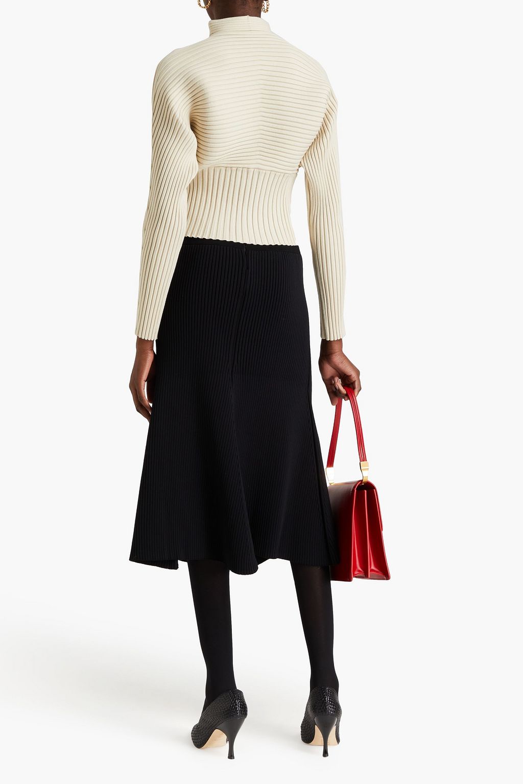 TORY BURCH Cropped ribbed-knit turtleneck sweater