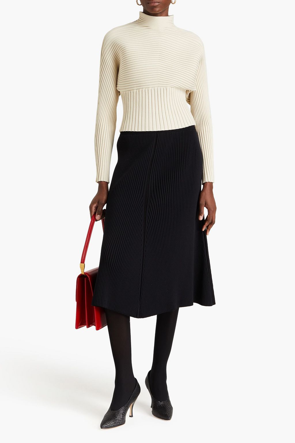 TORY BURCH Cropped ribbed-knit turtleneck sweater
