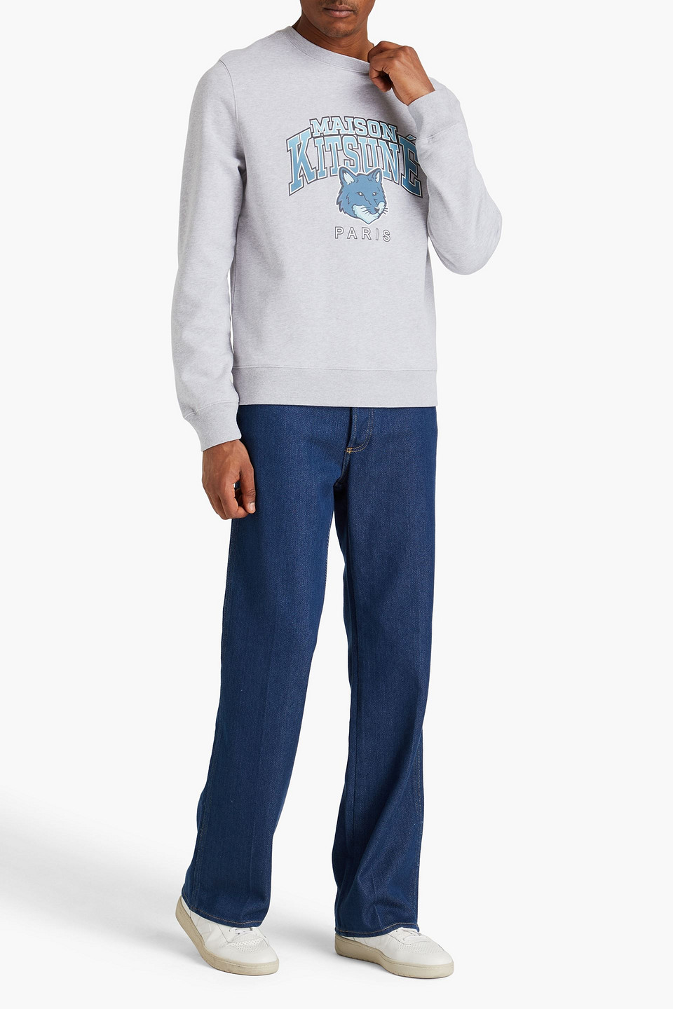 Maison Kitsuné Printed French Cotton-terry Sweatshirt In Gray