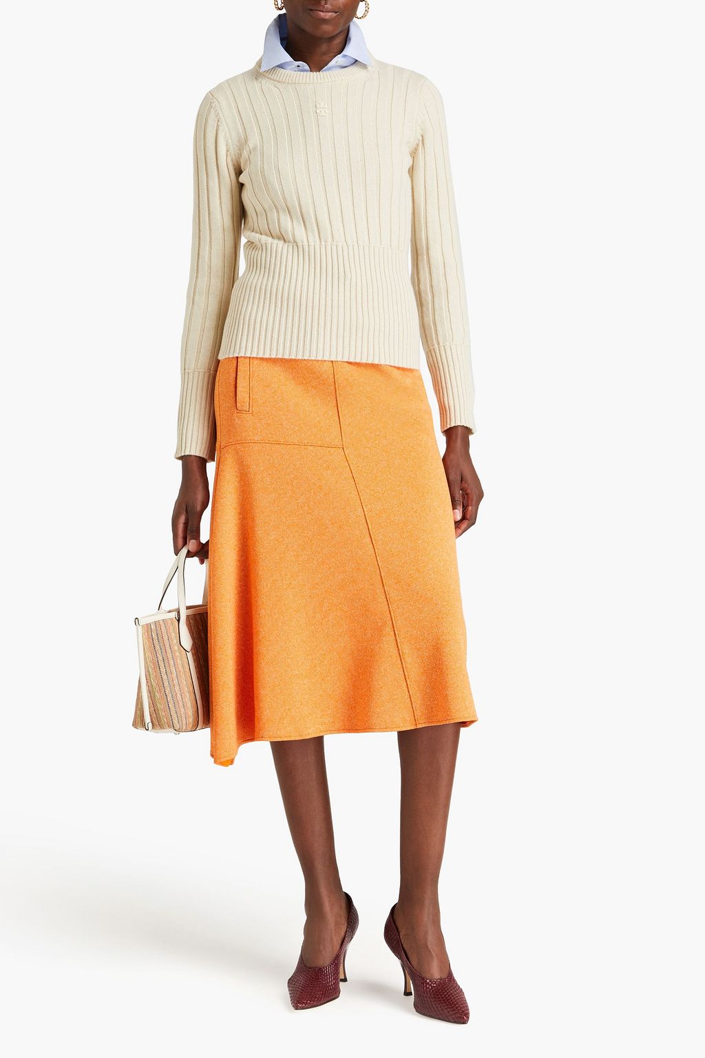TORY BURCH 자수 장식 리브 캐시미어 스웨터