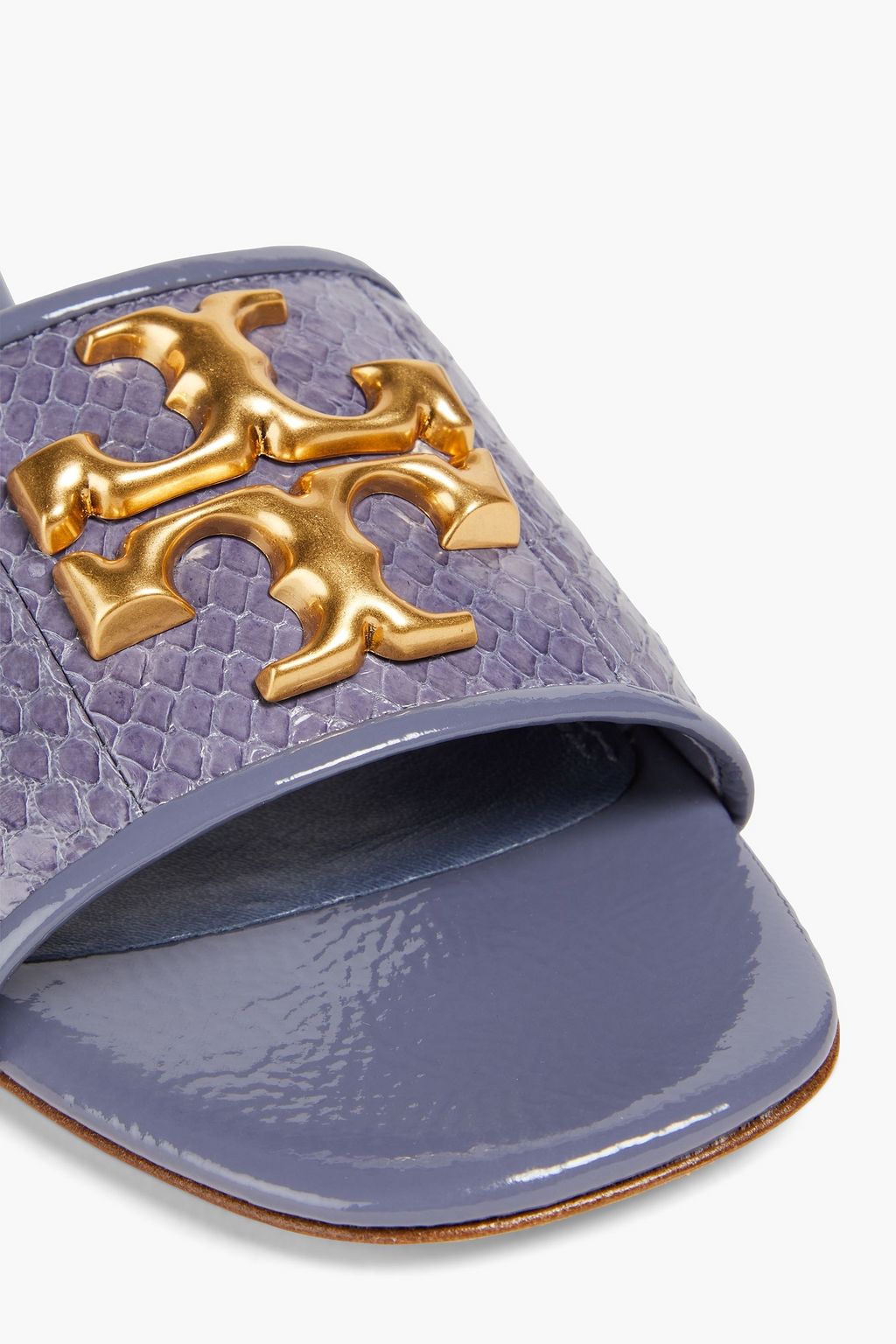 TORY BURCH Pantoletten aus Lackleder mit Logoverzierung
