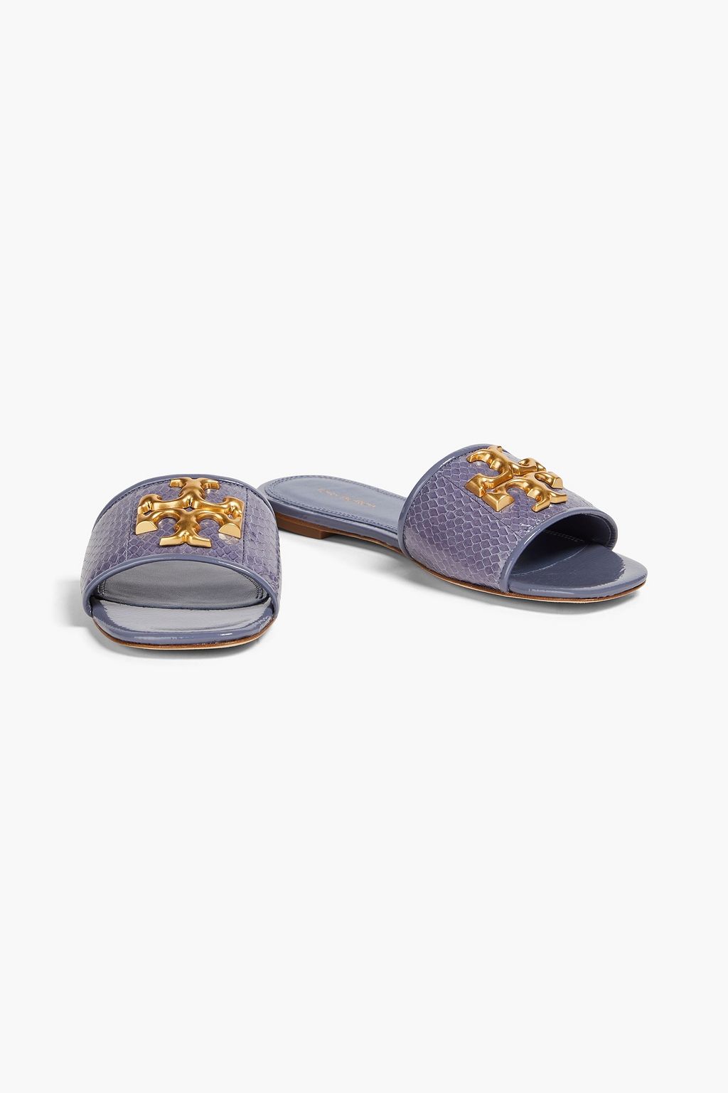 TORY BURCH Pantoletten aus Lackleder mit Logoverzierung