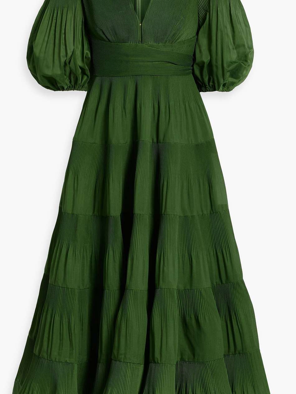 tiered plissé-organza midi dress