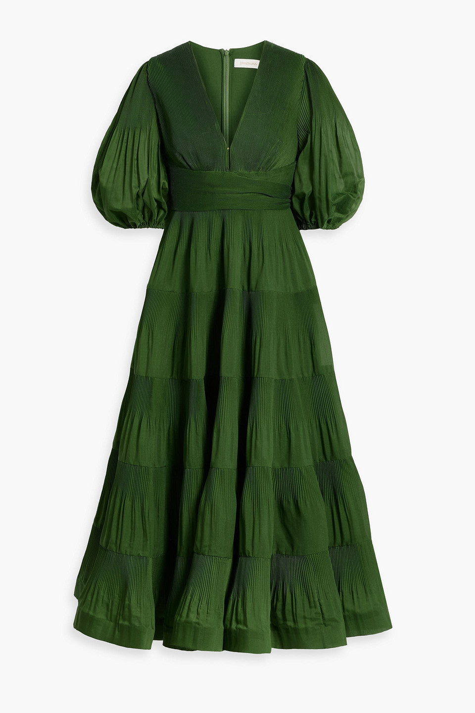 Zimmermann Tiered Plissé-organza Midi Dress In Green