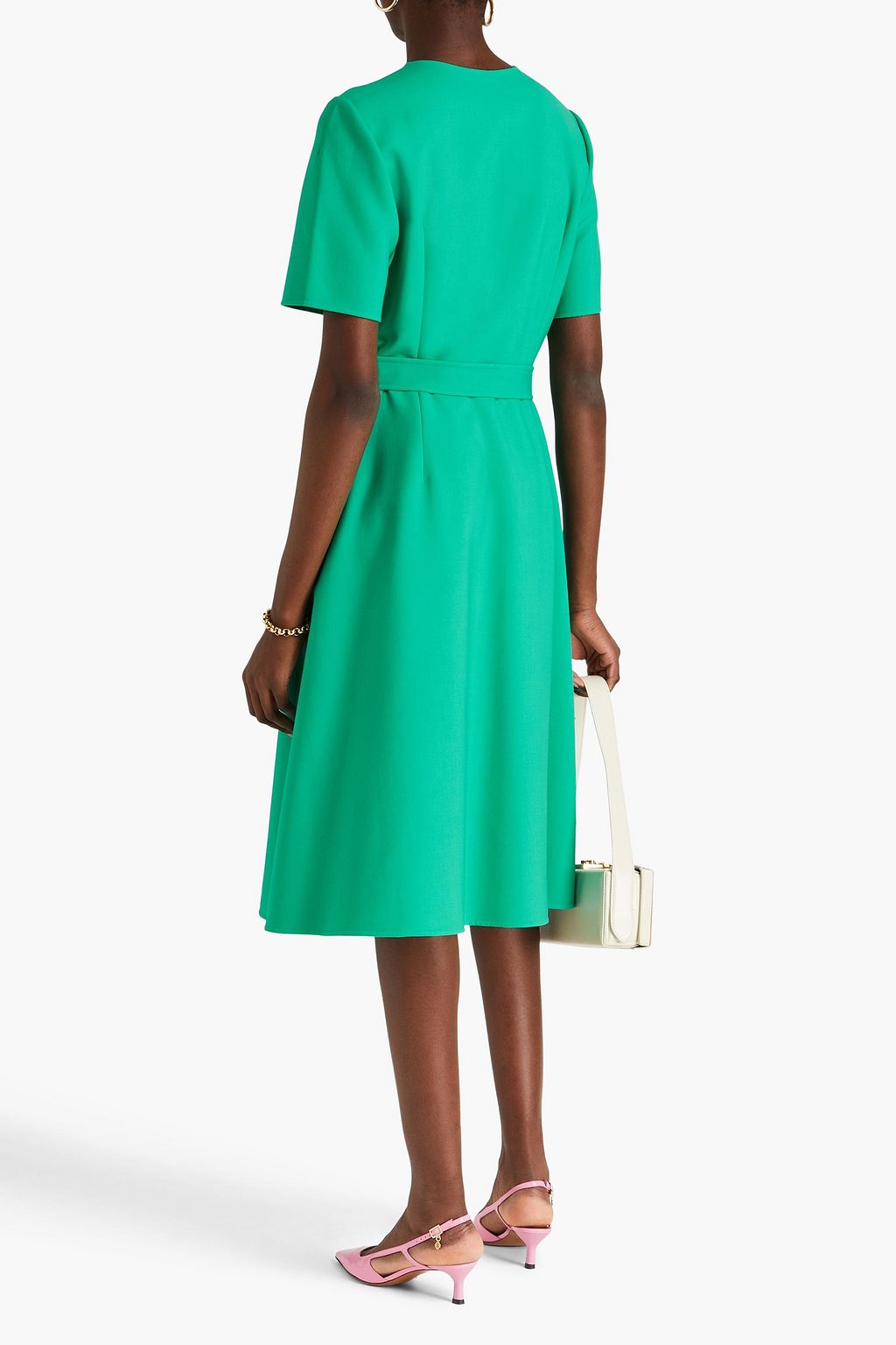 OSCAR DE LA RENTA ウール混 ミディワンピース ベルト付き