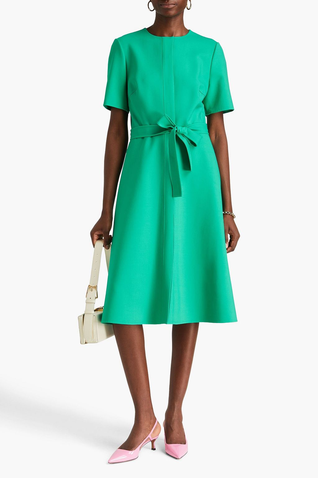 OSCAR DE LA RENTA ウール混 ミディワンピース ベルト付き