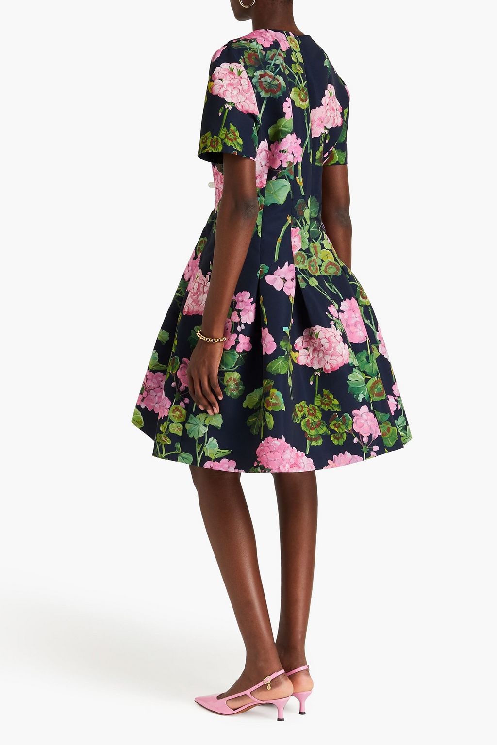 OSCAR DE LA RENTA Pleated floral-print crepe dress