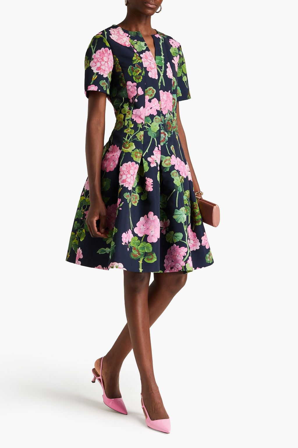 OSCAR DE LA RENTA Pleated floral-print crepe dress