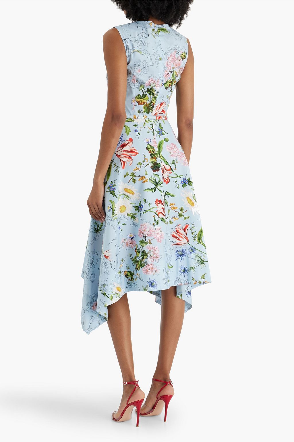 OSCAR DE LA RENTA Belted floral-print cotton-blend poplin midi dress