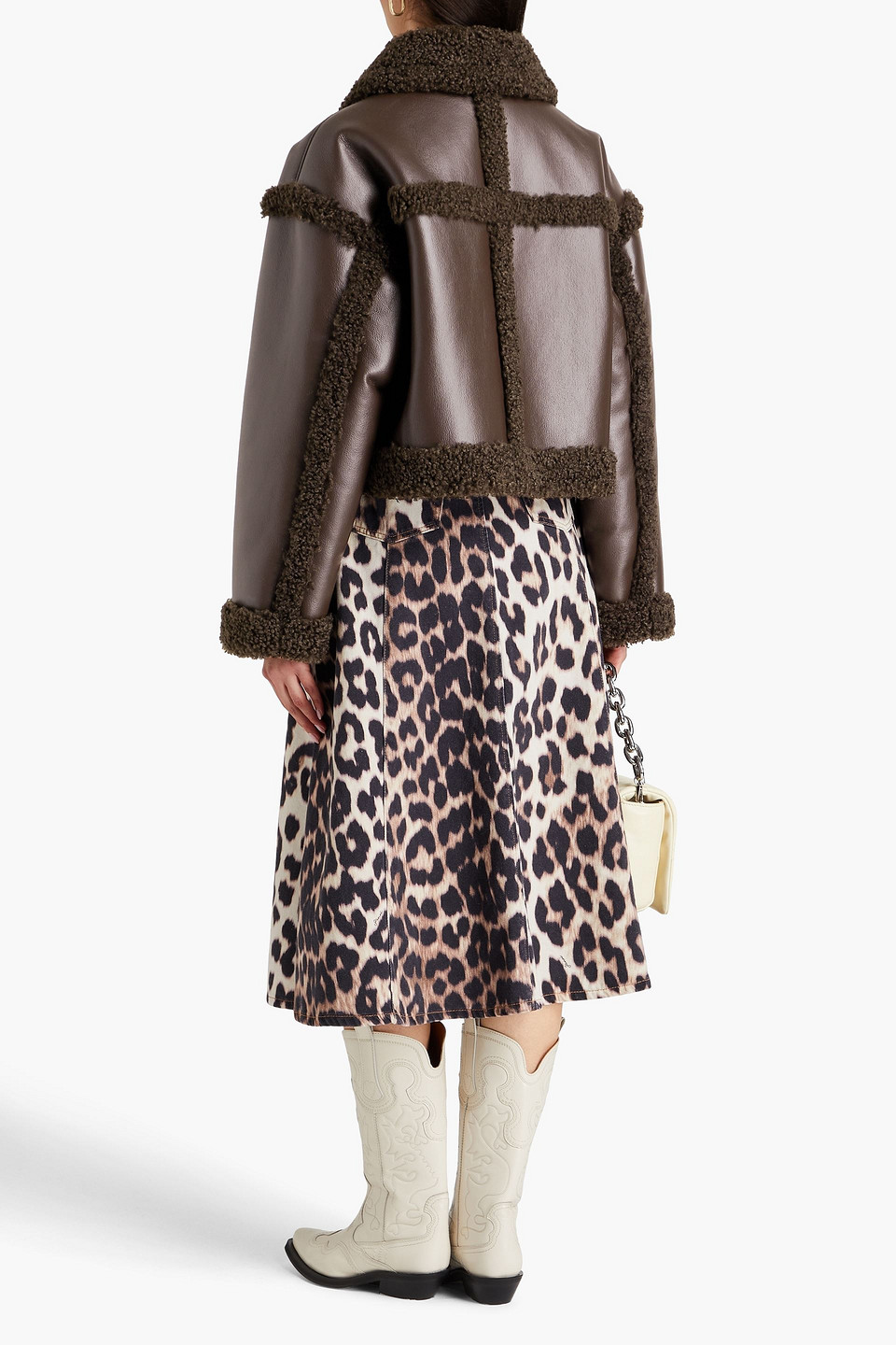 Shop Stand Studio Kristy Cropped Double-breasted Faux Shearling Jacket In Dark Brown