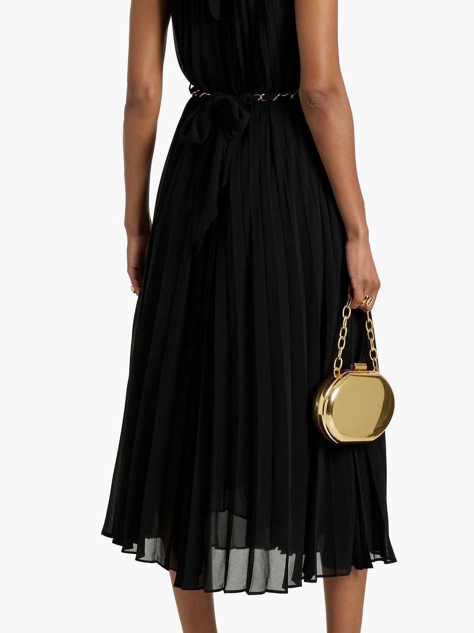 belted pleated chiffon midi dress