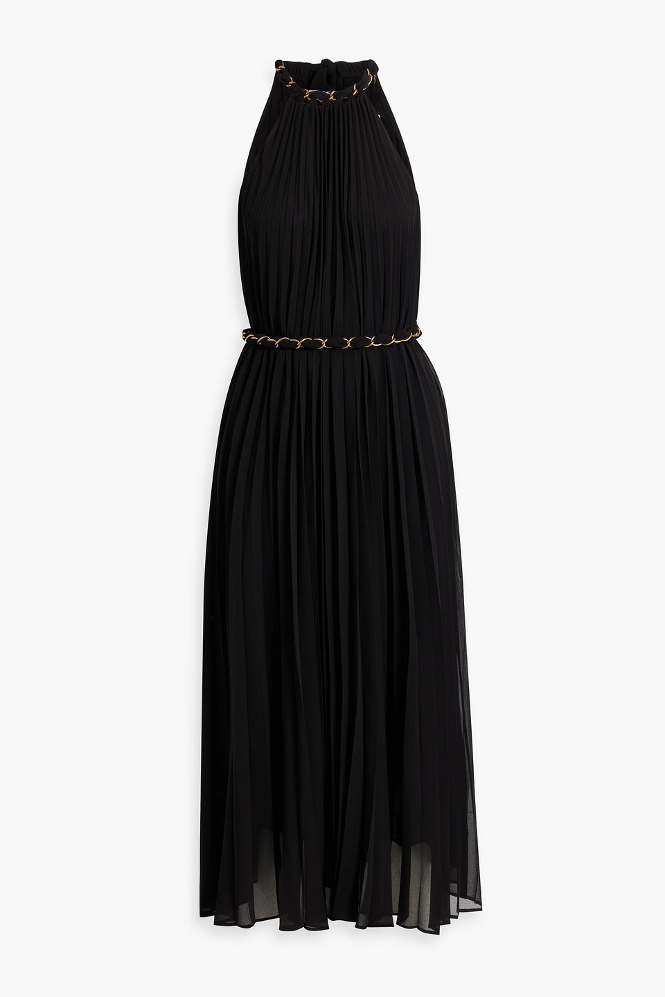 Zimmermann Belted Pleated Chiffon Midi Dress In Black