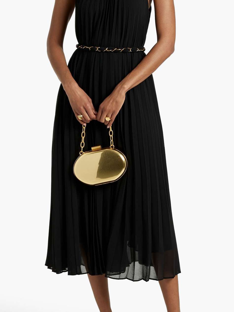 belted pleated chiffon midi dress