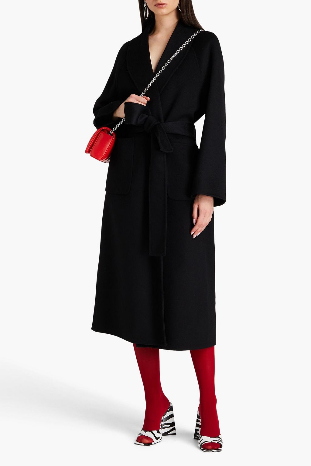 STAND STUDIO Belted brushed wool-blend felt coat