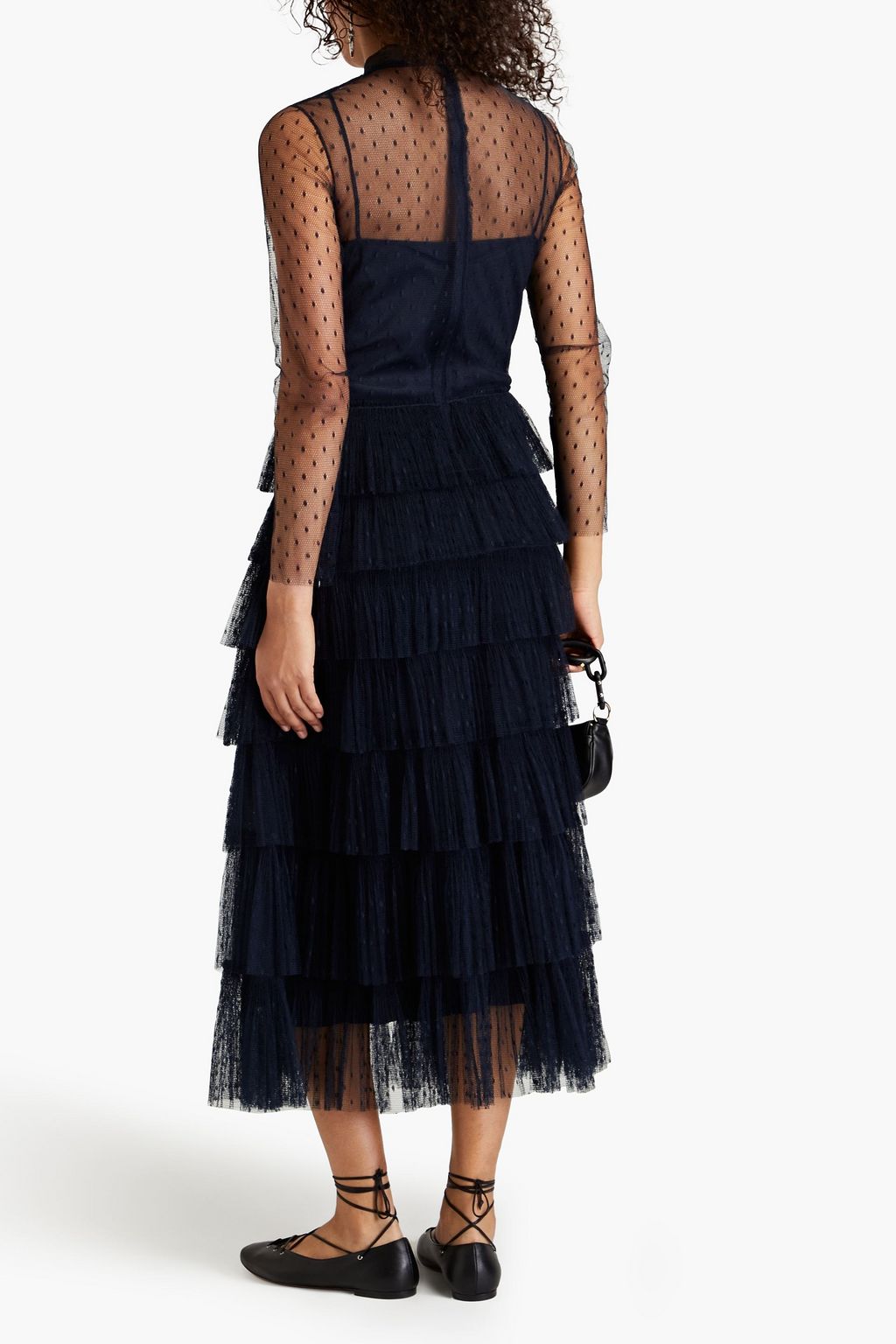 REDVALENTINO Tiered ruffled point d'esprit midi dress