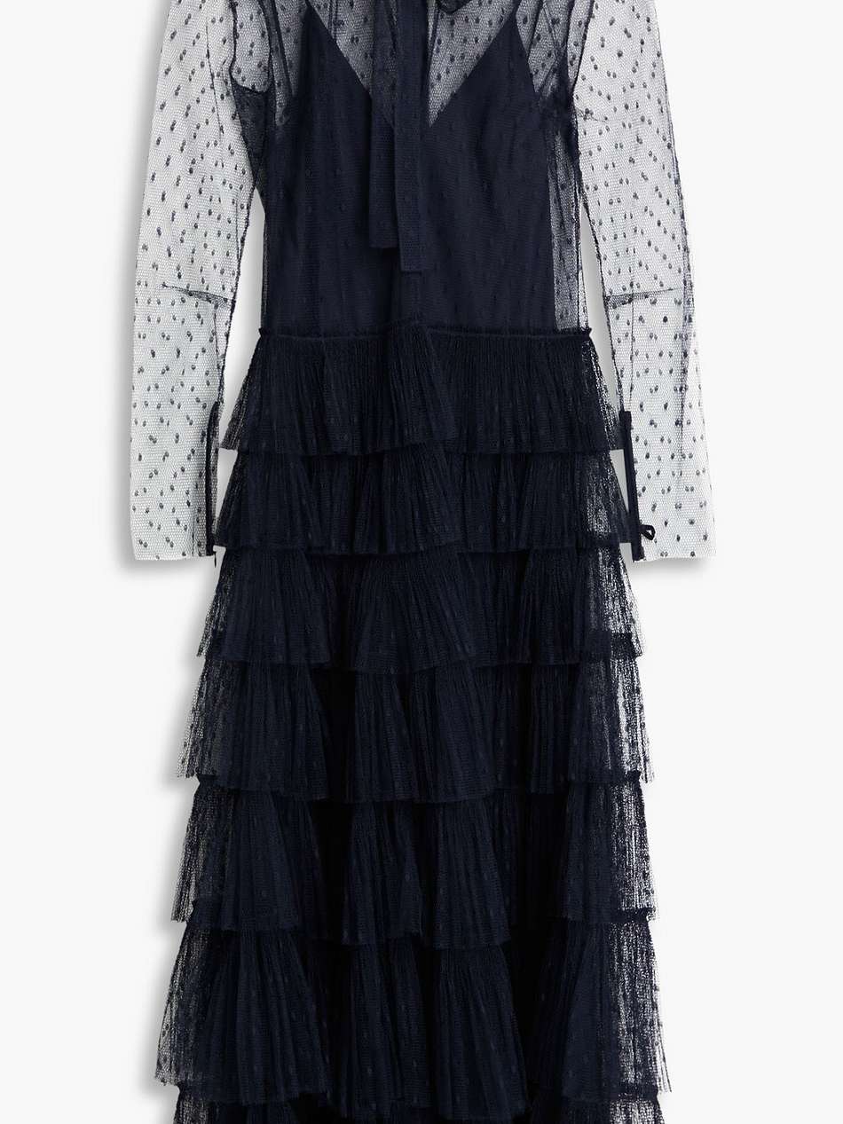 tiered ruffled point d'esprit midi dress