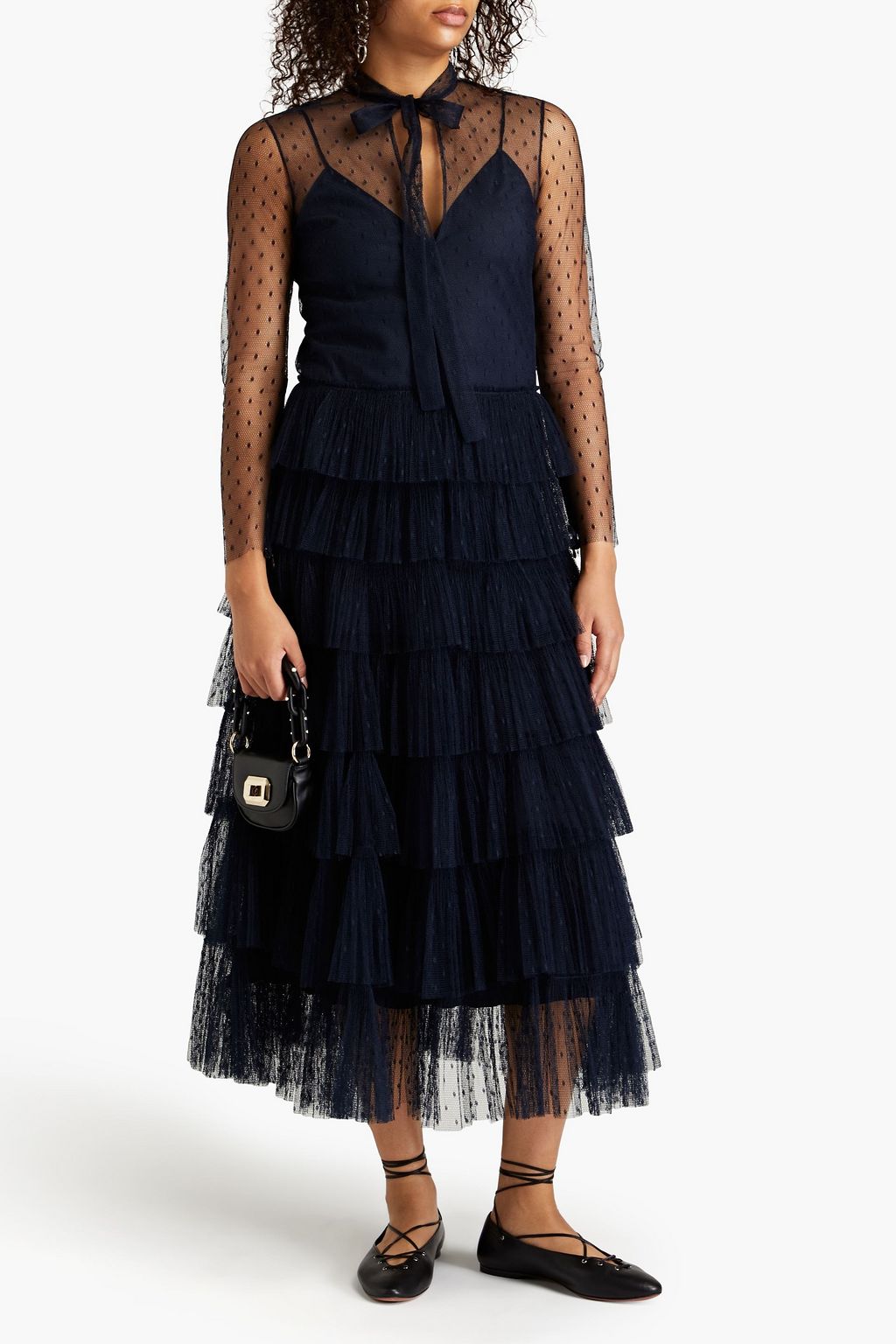 REDVALENTINO Tiered ruffled point d'esprit midi dress