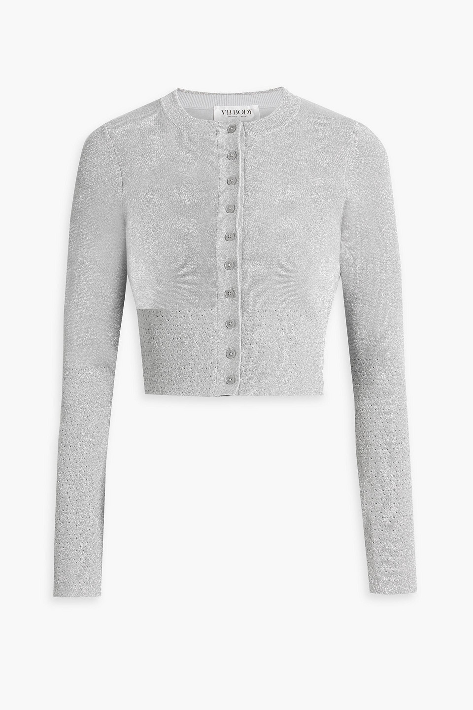 Victoria Beckham Metallic Stretch-knit Cardigan In Silver