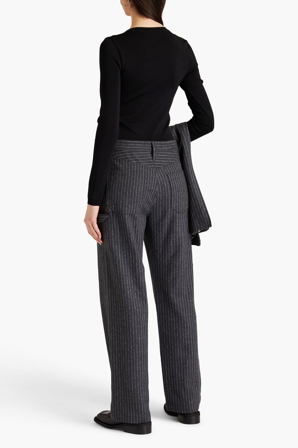 RAG & BONE 핀스트라이프 울 혼방 와이드 레그 팬츠