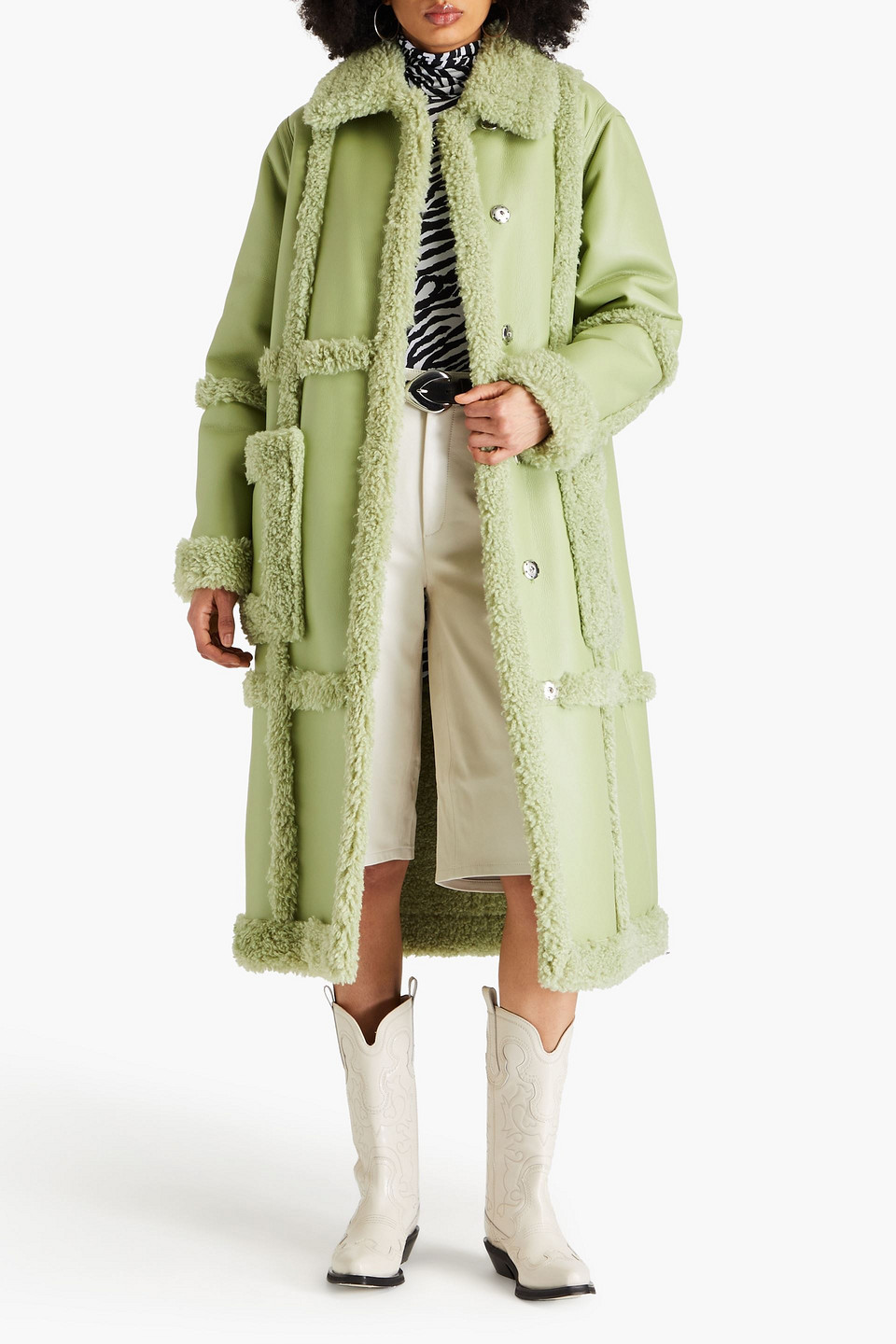  Stand Studio - Mantel Aus Shearling-imitat - Grün - Fr 34 