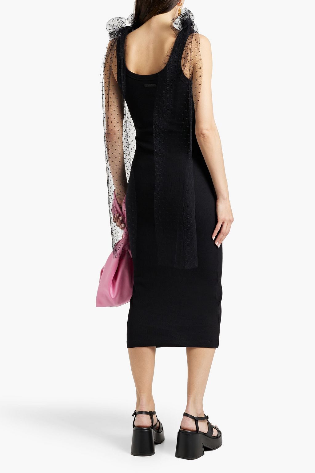 REDVALENTINO Point d'esprit-paneled cotton-blend jersey midi dress