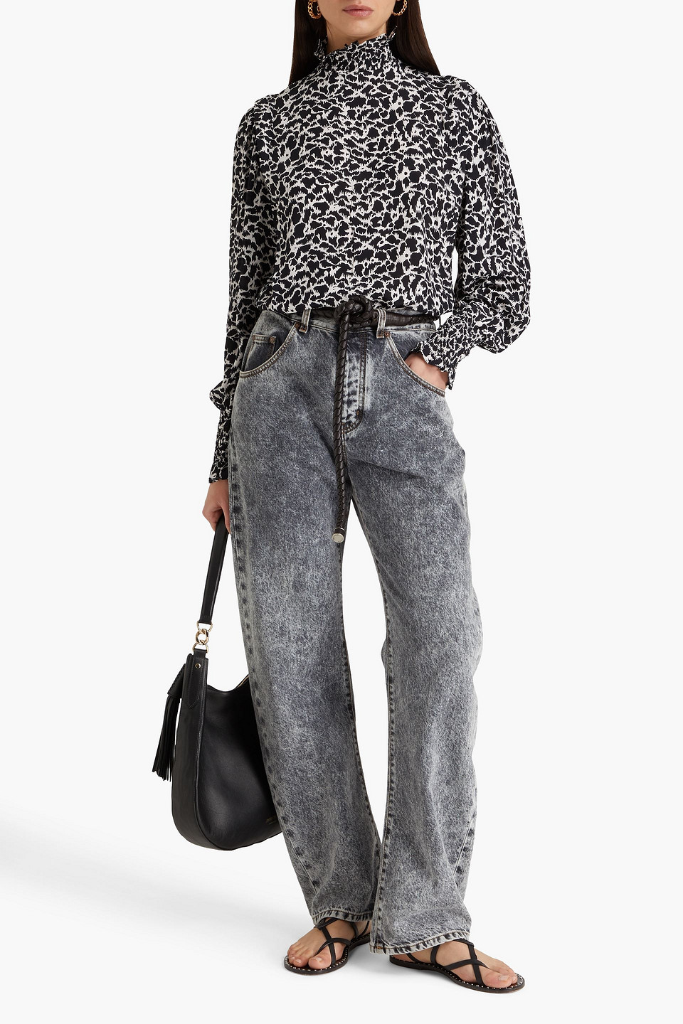 Isabel Marant Étoile Yoshi Rollkragenoberteil Aus Baumwolle Mit Print In Schwarz