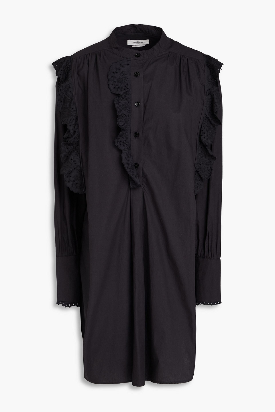 Isabel Marant Étoile Orsenia Broderie Anglaise Cotton-poplin Mini Shirt Dress In Schwarz