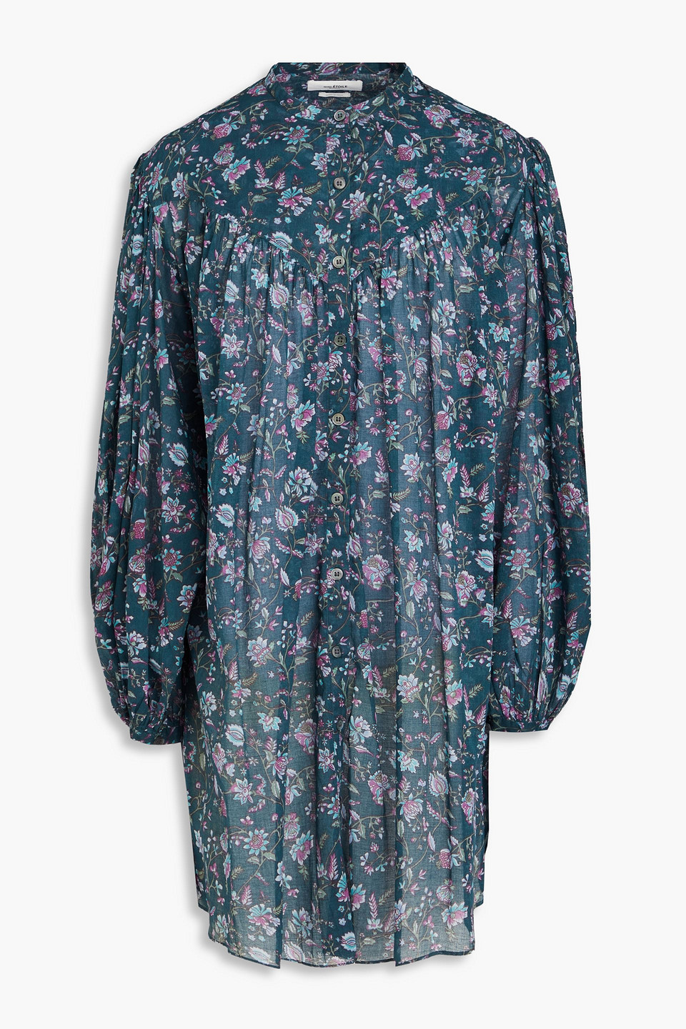 Isabel Marant Étoile Mildi Floral-print Cotton-mousseline Mini Shirt Dress In Dunkelgrün