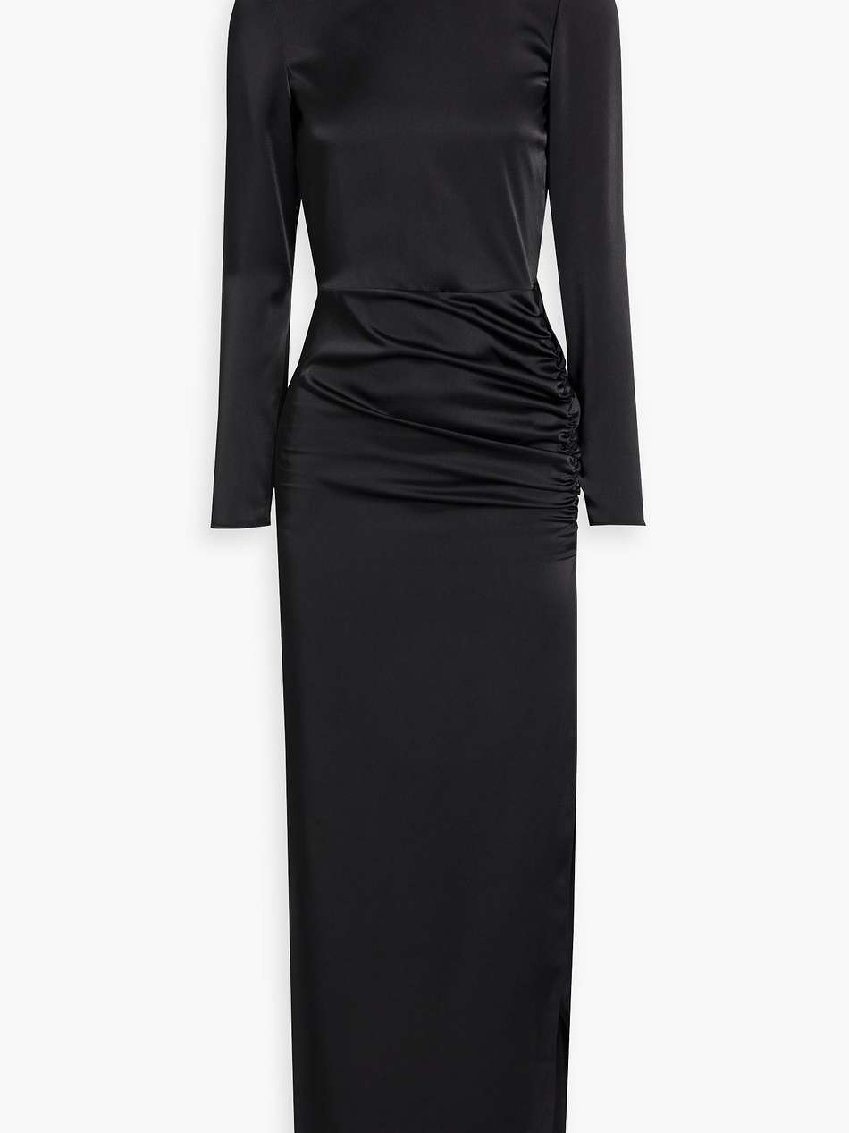 open-back ruched satin maxi dress