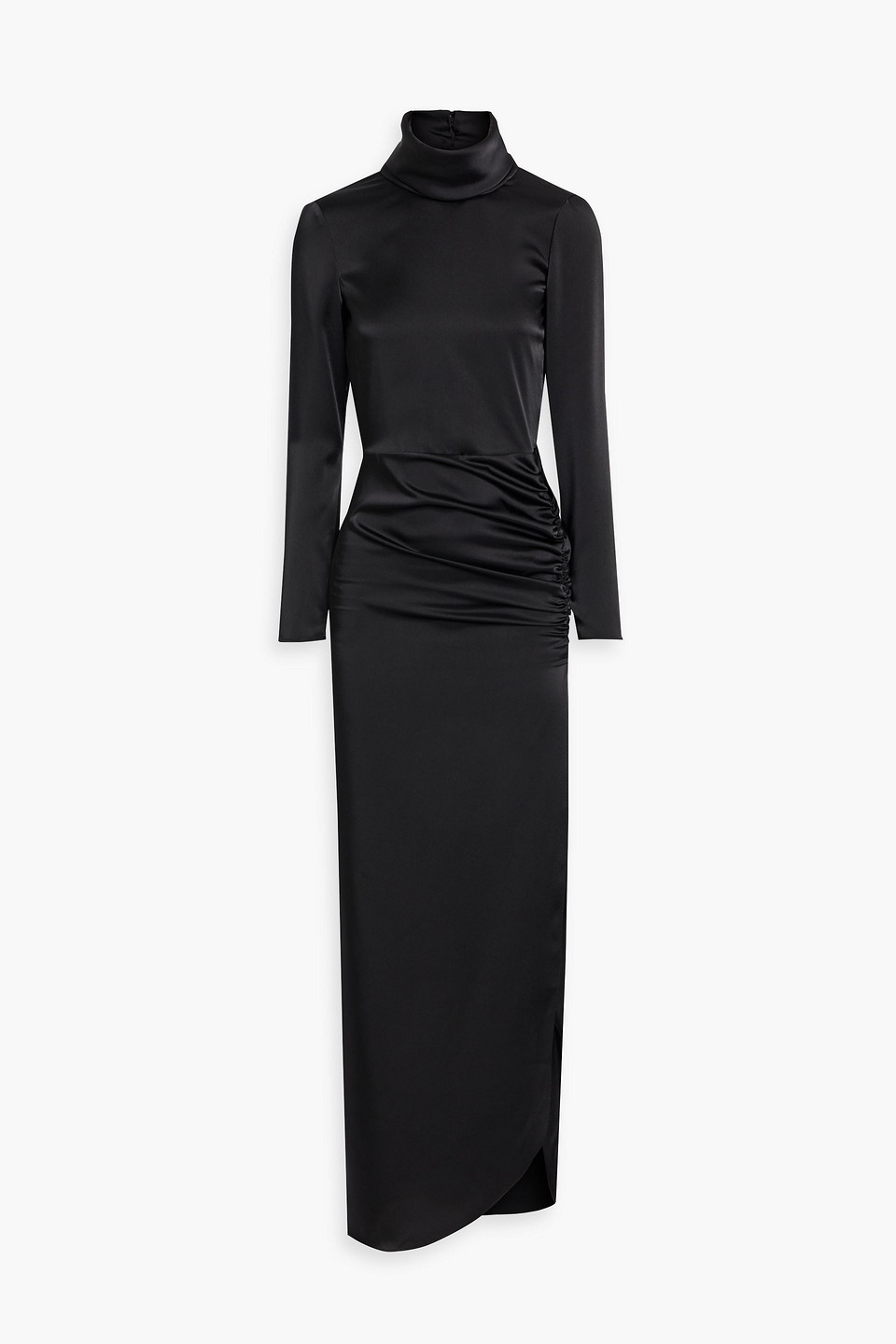 Red Valentino Open-back Ruched Satin Maxi Dress In Black