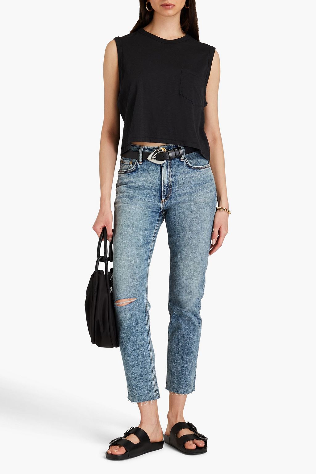 RAG & BONE جينز "وارين" بأرجل ضيقة عالي الخصر بتصميم ممزق