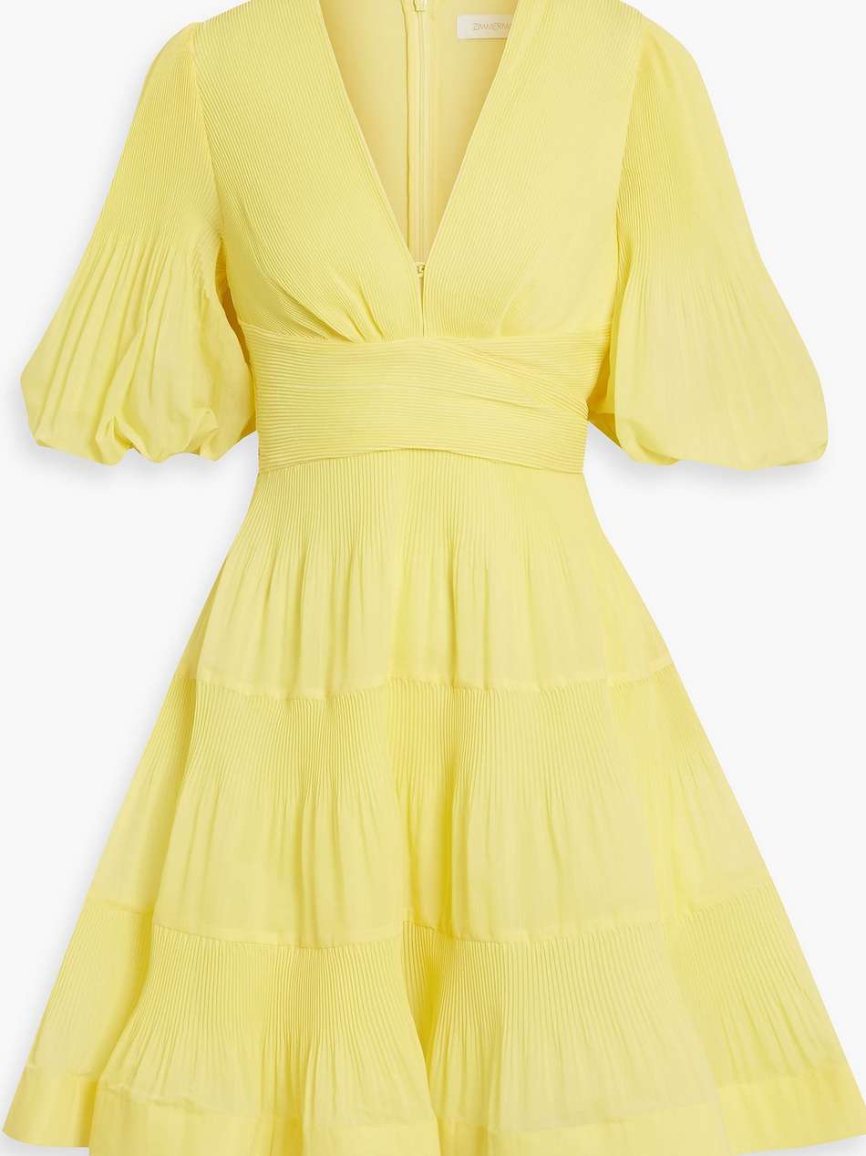 tiered plissé-organza mini dress