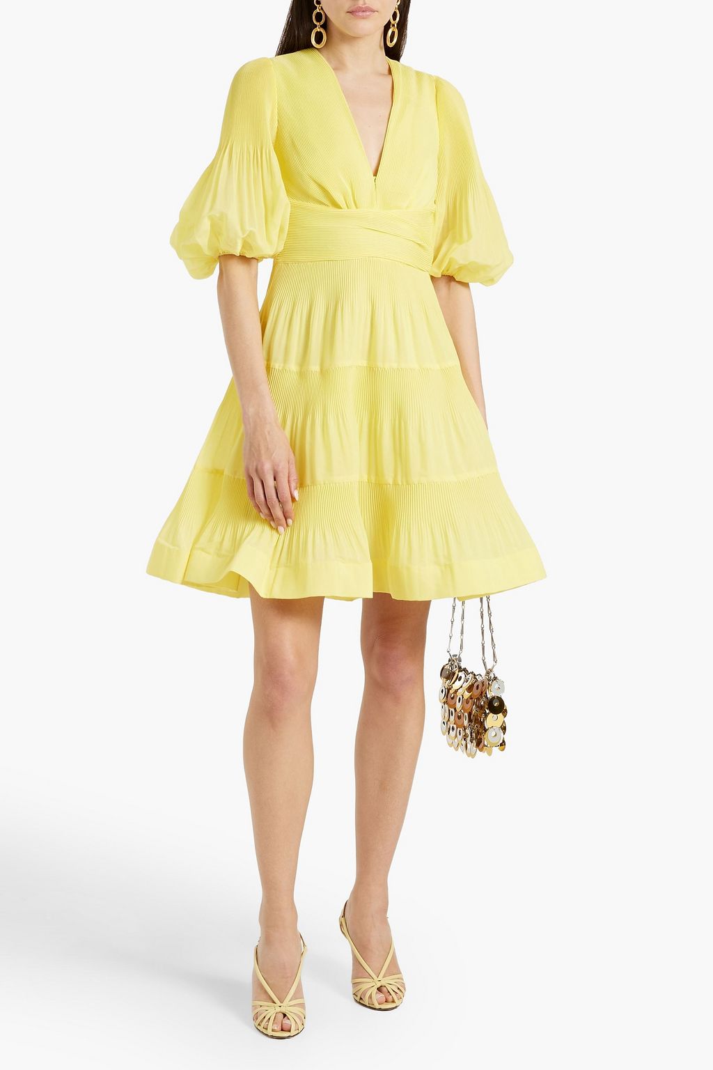 Zimmermann Puff Sleeve V Neck Dress Yellow