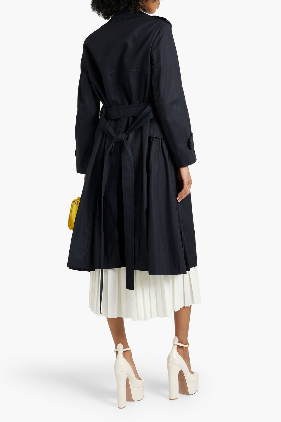 Red Valentino Pleated Cotton-blend Gabardine Trench Coat In Midnight Blue