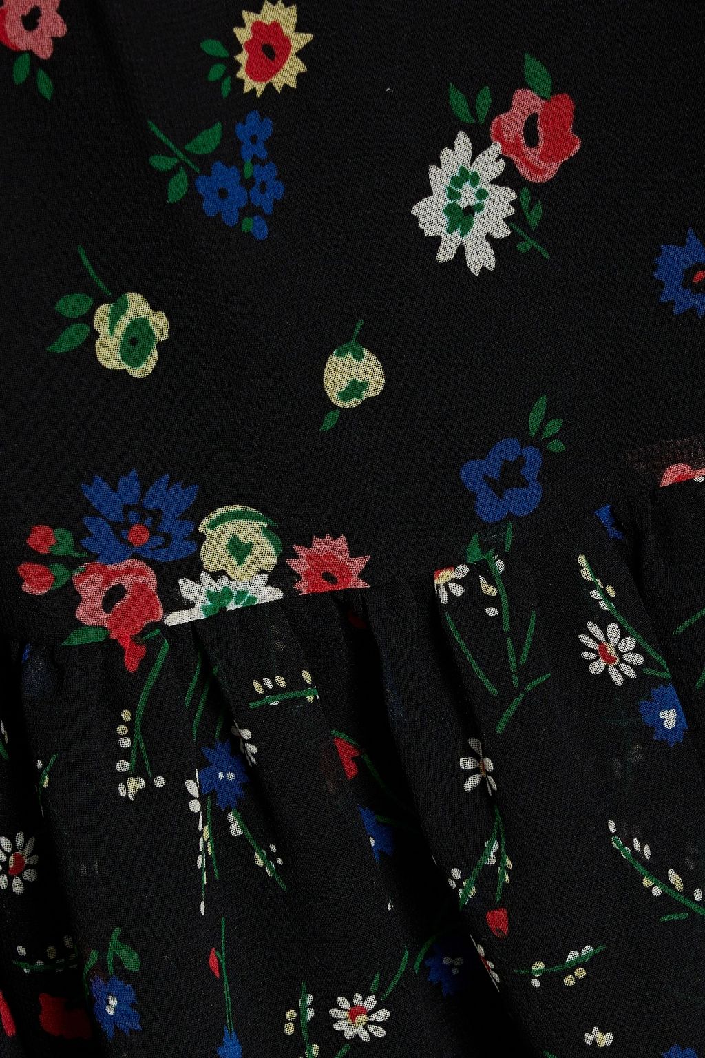 REDVALENTINO فستان قصير من الشيفون مزين بكشاكش وبطبعة الأزهار