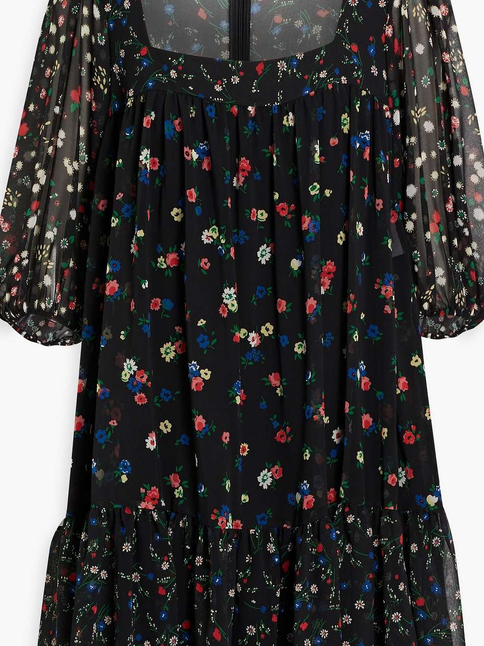 ruffled floral-print chiffon mini dress