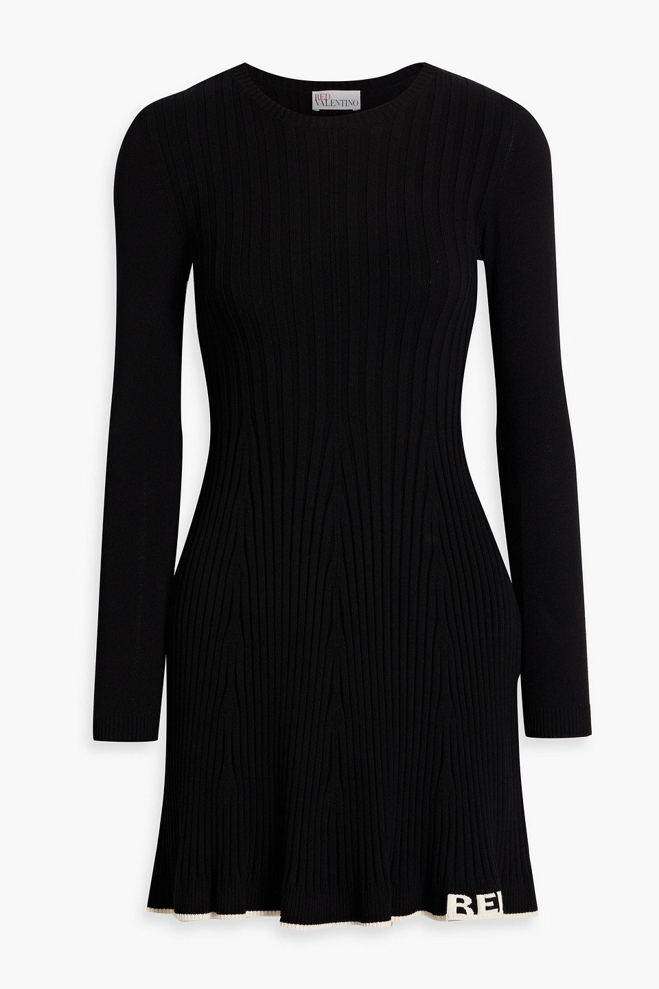 Red Valentino Ribbed-knit Mini Dress In Black