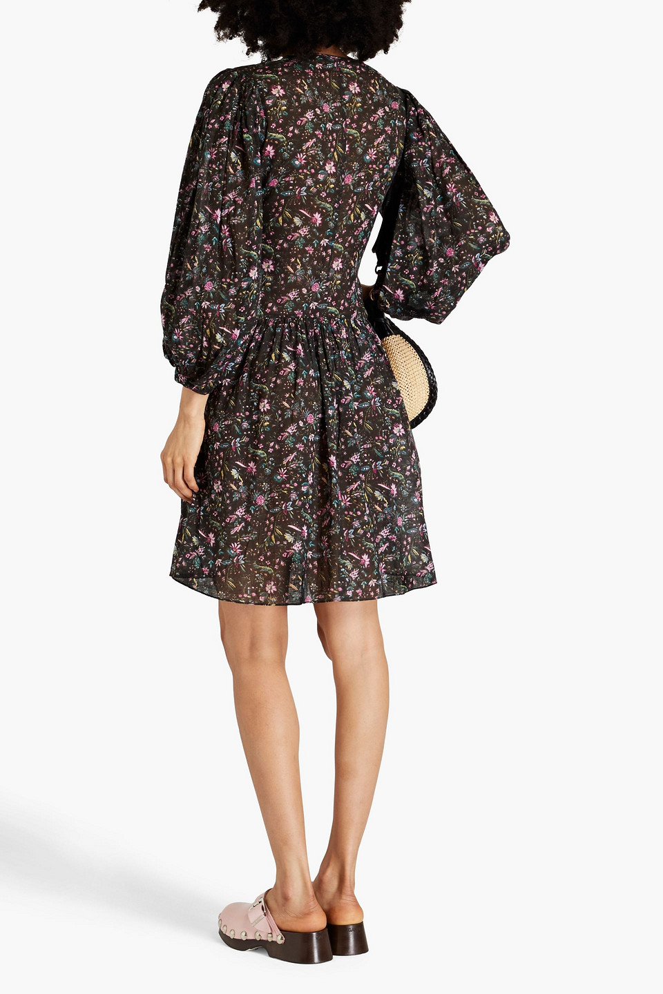 Isabel Marant Étoile Marili Floral-print Cotton-mousseline Mini Shirt Dress In Dunkelbraun