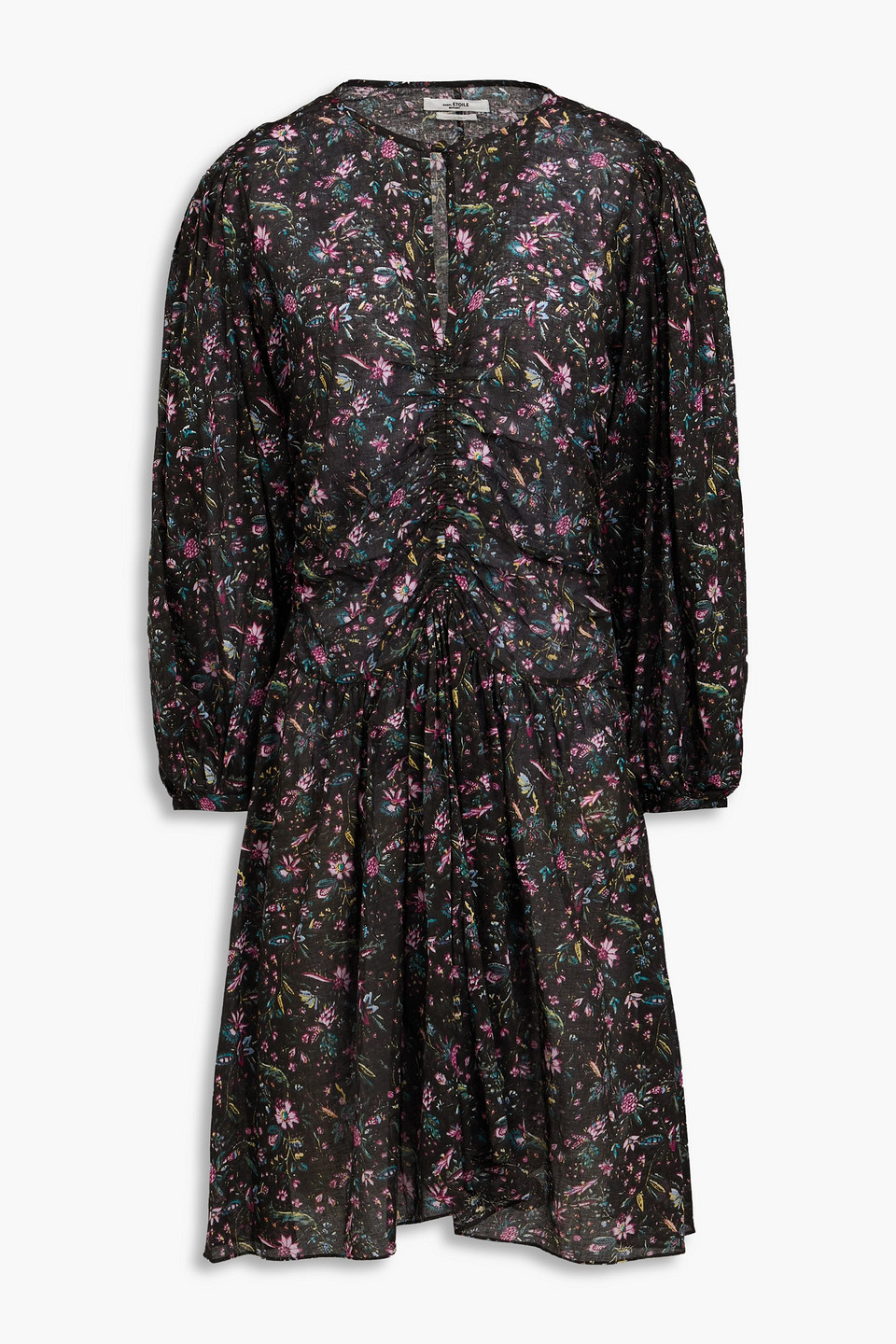 Isabel Marant Étoile Marili Floral-print Cotton-mousseline Mini Shirt Dress In Dunkelbraun