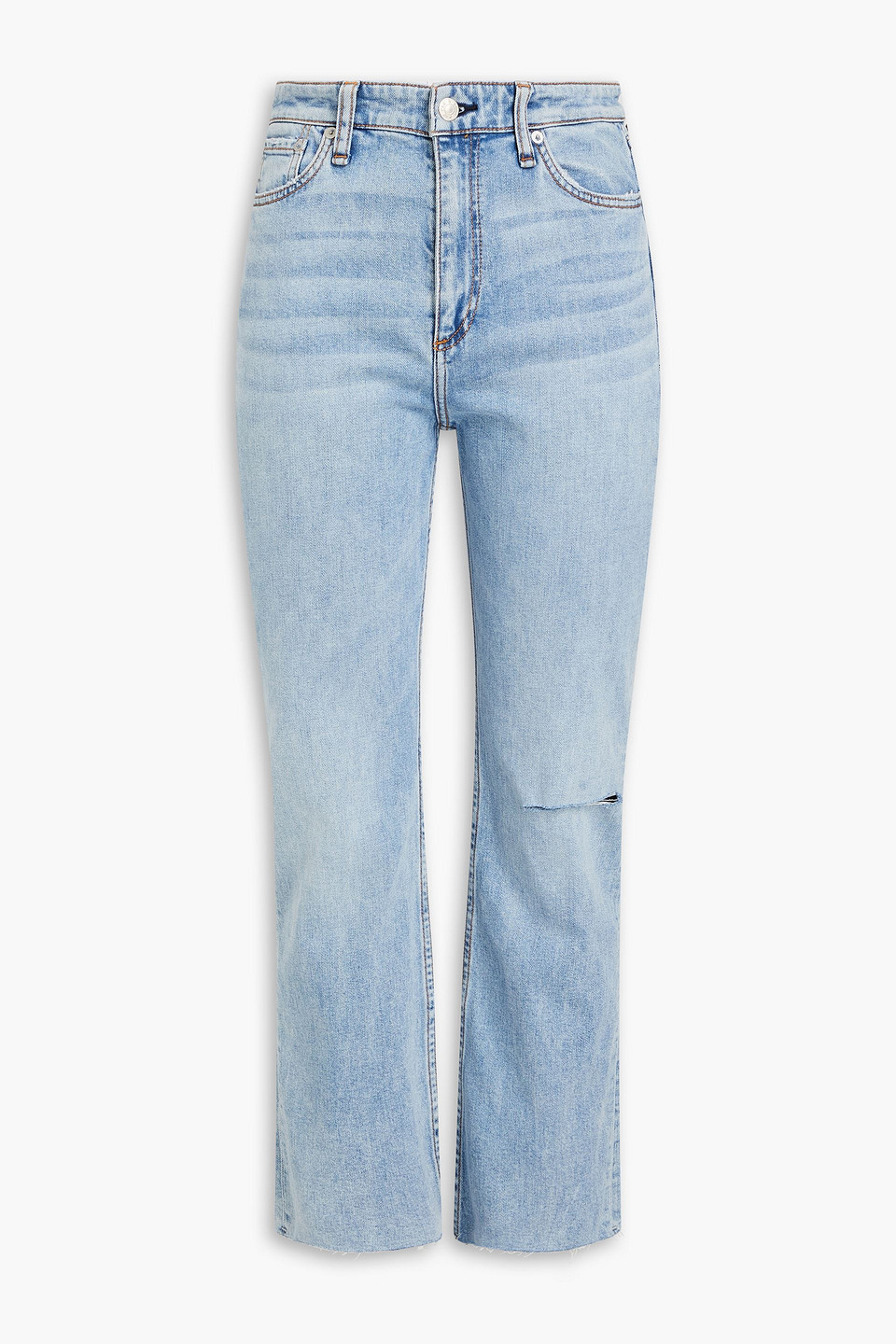 Rag & Bone Casey Distressed High-rise Flared Jeans In Light Denim