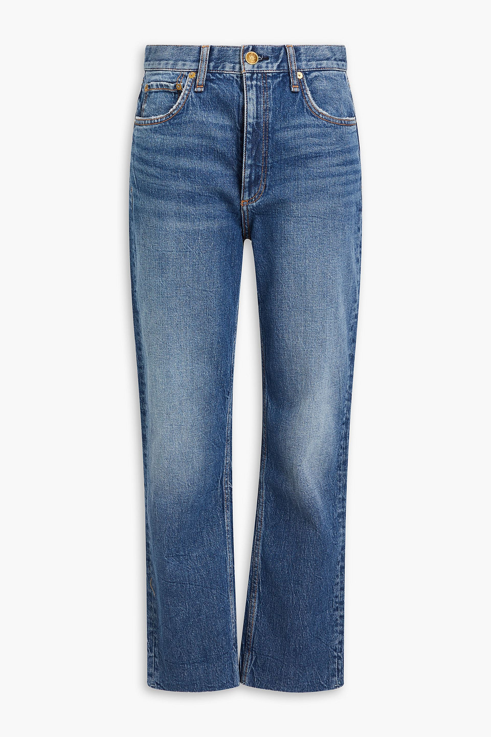 Rag & Bone Cropped High-rise Straight-leg Jeans In Mid Denim