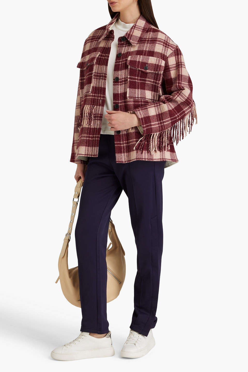 Isabel Marant Étoile Jacke Aus Filz Aus Einer Wollmischung Mit Karomuster Und Fransen In Rubinrot