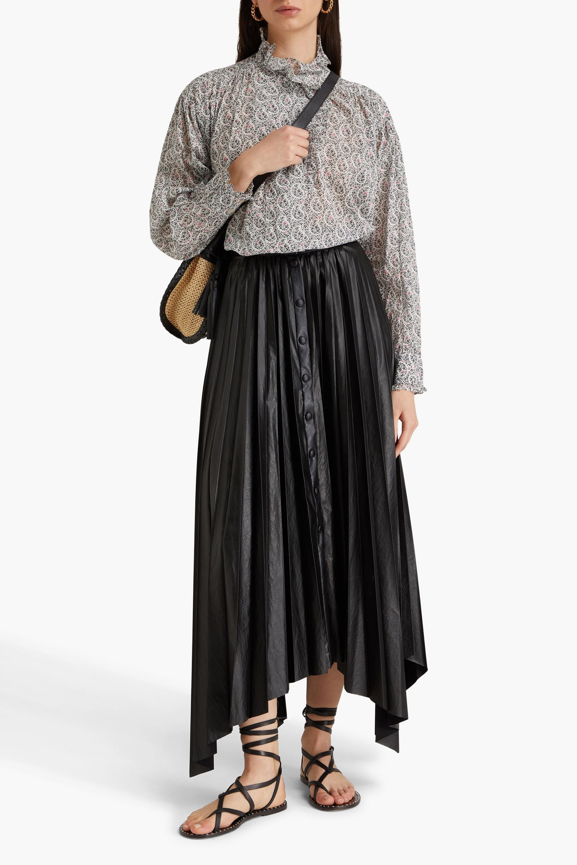Isabel Marant Davis asymmetric pleated faux leather maxi skirt
