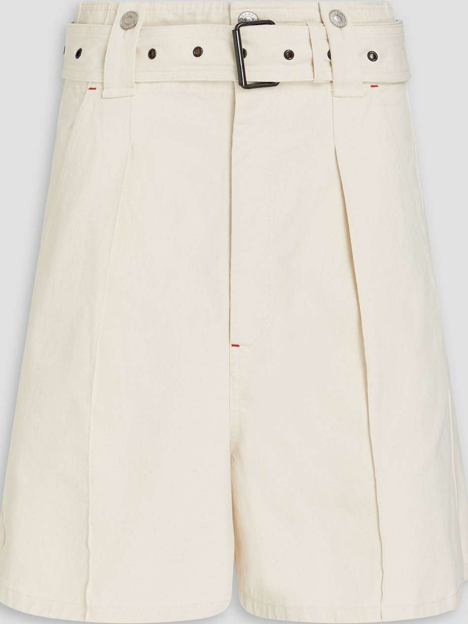 delilaz belted pleated cotton-twill shorts