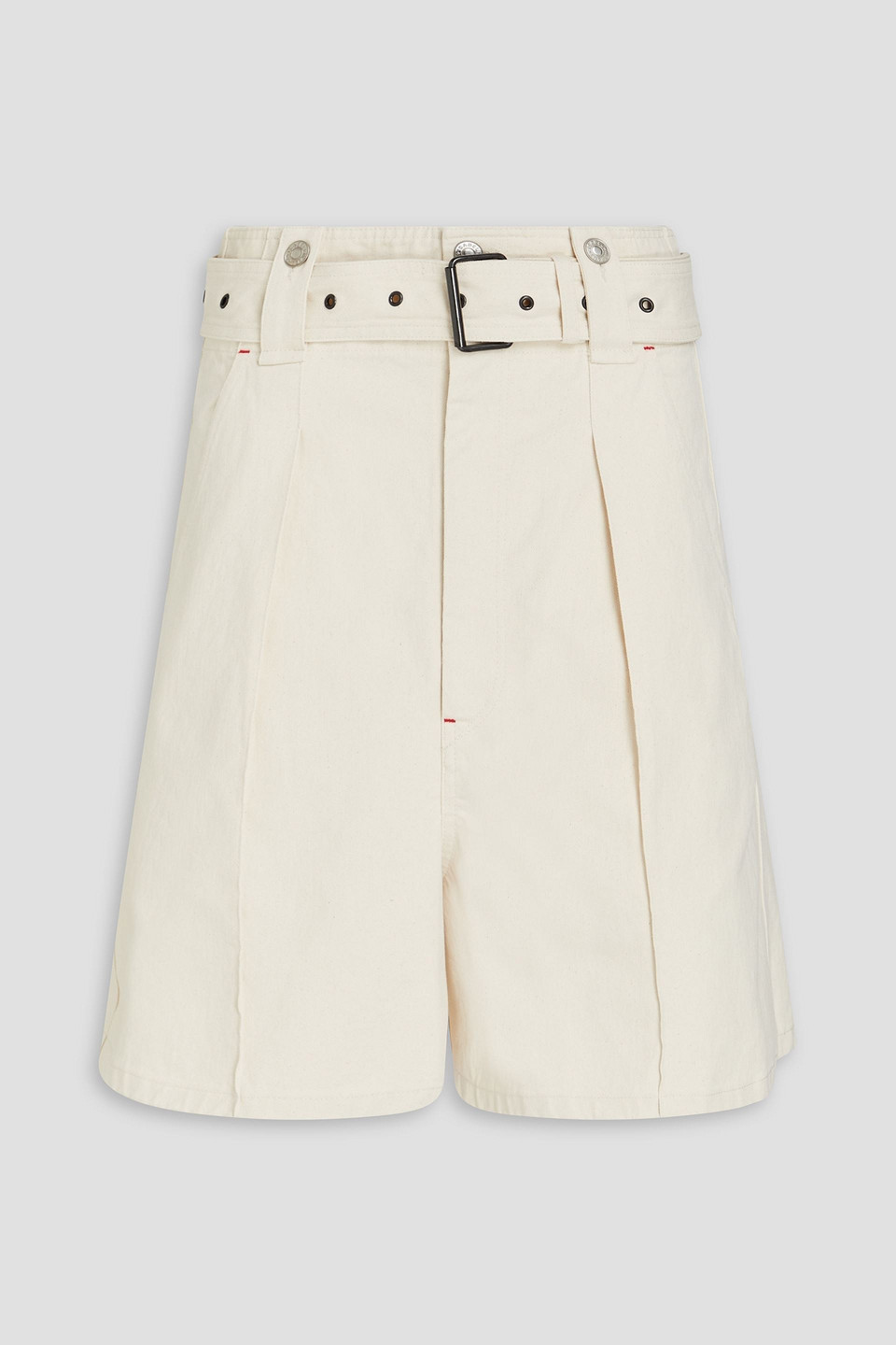 Isabel Marant Delilaz Belted Pleated Cotton-twill Shorts In Naturfarben