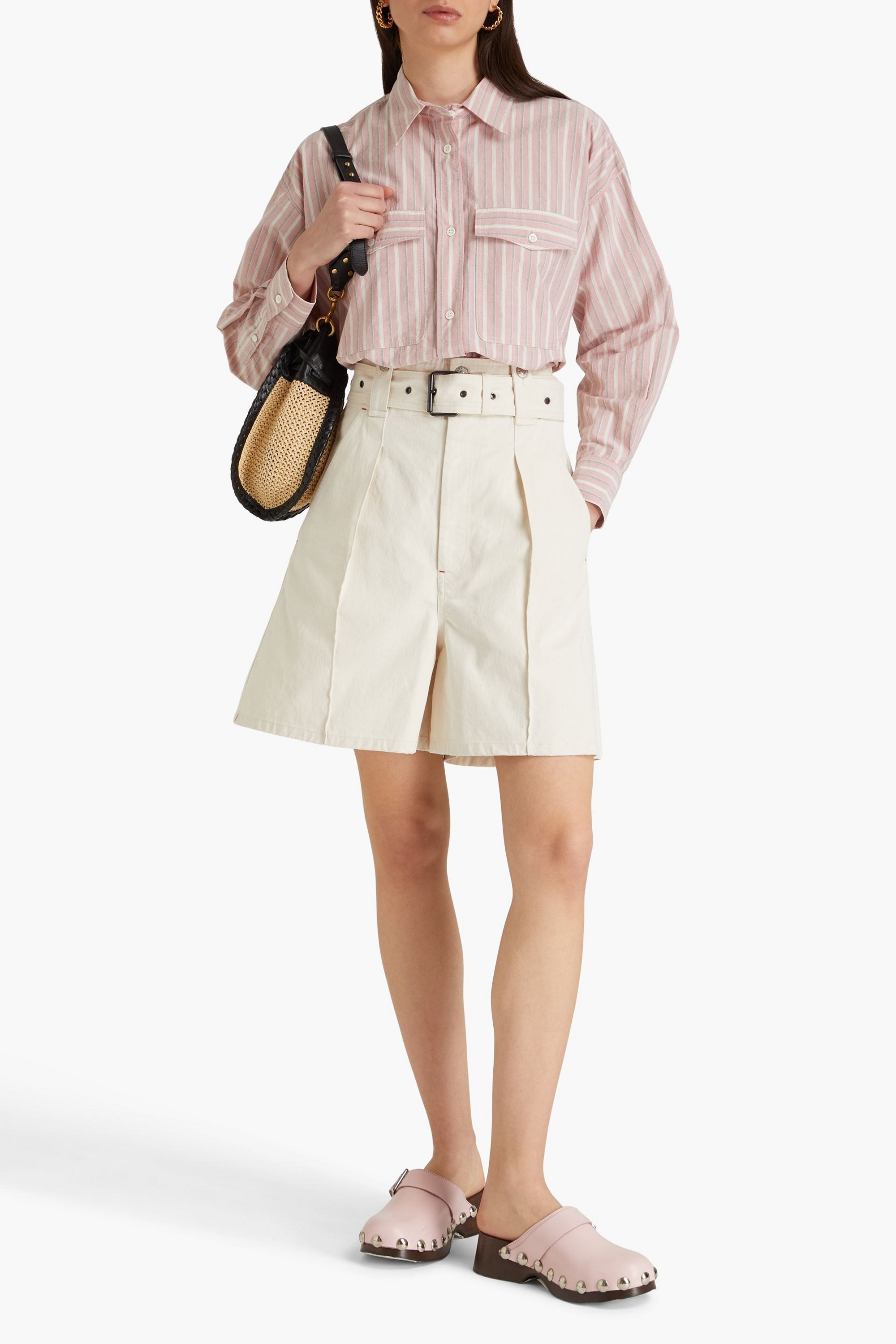 Isabel Marant Delilaz belted pleated cotton-twill shorts