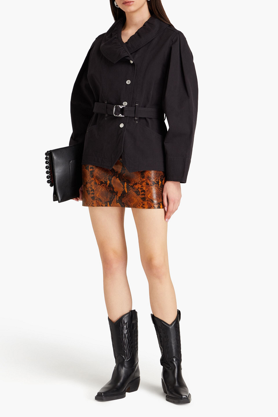 Isabel Marant Dipazo Belted Ruffled Cotton-twill Jacket In Schwarz
