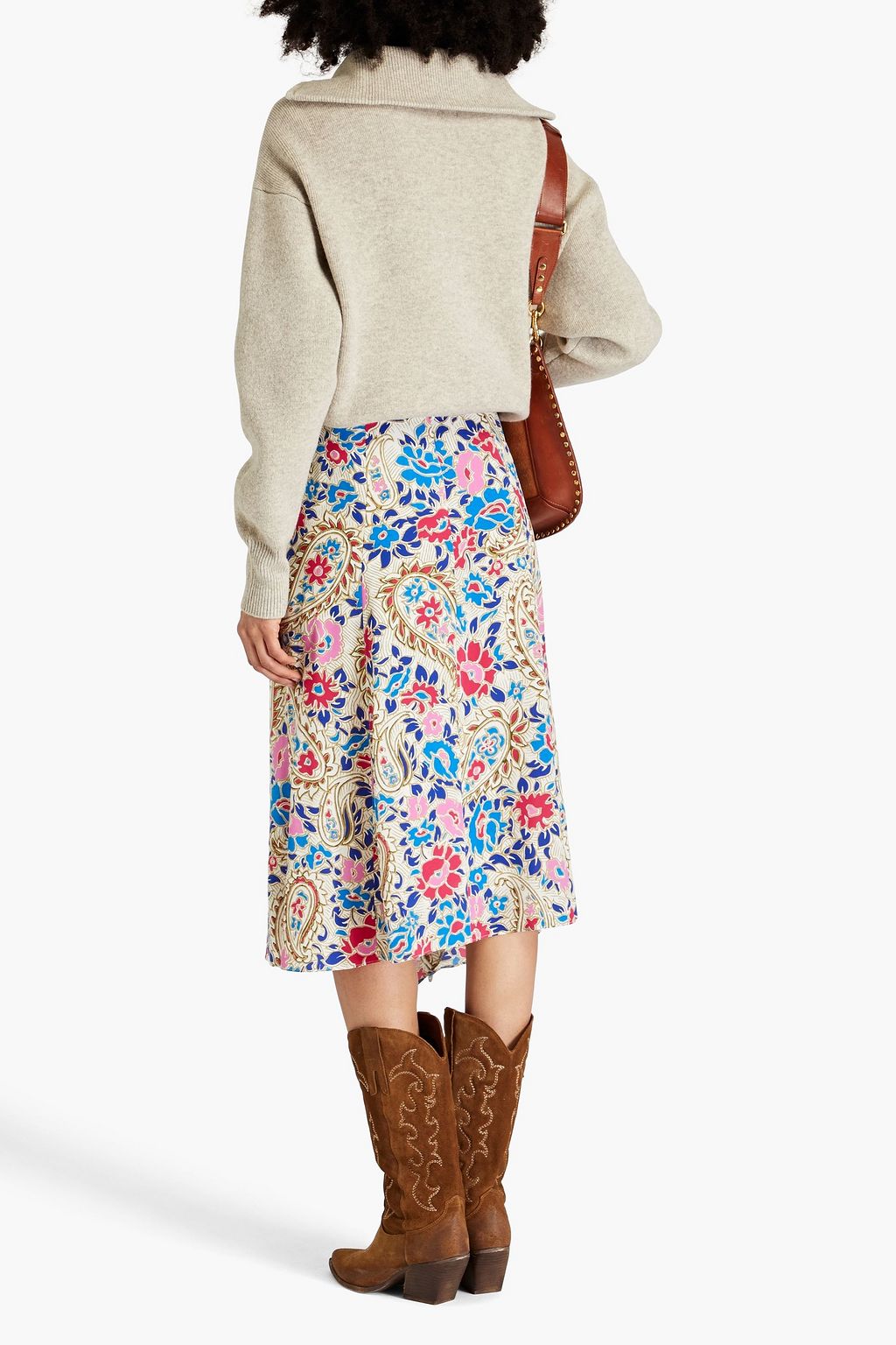 ISABEL MARANT Cacia pintucked floral-print silk-blend crepe de chine midi skirt